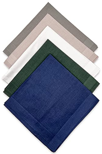 GB Selected Men's Cotton Handkerchiefs, Assorted Solid Color Pocket Square Hankies with Stripe