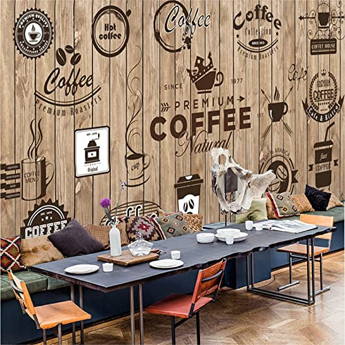 Papel tapiz para paredes 3D retro estilo europeo madera grano de café etiqueta café restaurante Decoración de no tejido Pared Pintado Papel tapiz 3D Decoración dormitorio sala sofá mural-200cm×140cm