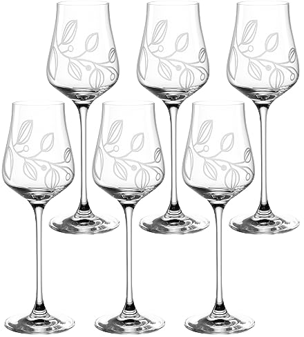 Leonardo Boccio Grappaglas Set 6-teilig - Schnapsglas für Grappa aus Kristallglas - Mit floraler Gravur - Inhalt 210 ml - Spülmaschinengeeignet - 6er Set Grappa Gläser mit bauchiger Form, 066437