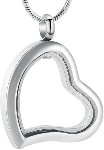 Collier en verre VCCWYQK avec médaillon en forme de cœur urne pour cendres, médaillon clair, collier en acier inoxydable, urne souvenir commémorative pour cendres, pendentif pour femmes et hommes