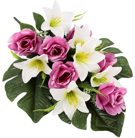 Decoración para Tumba con Rosas y Lirios Artificiales, Cementerio, Luto, Arreglos Florales, Mesa, Flores de Seda