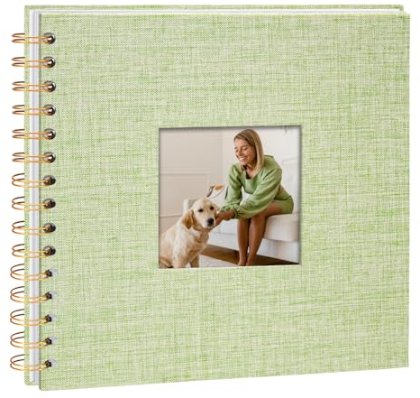 Vienrose Fotoalbum zum Selbstgestalten 20,5 x 20,5 cm, DIY Scrapbook Spiralalbum mit 40 Weißen Seiten, Leinen Fotoalbum zum Einkleben für Familien, Baby, Hochzeit, Jahrestag, Geburtstags, Grasgrün
