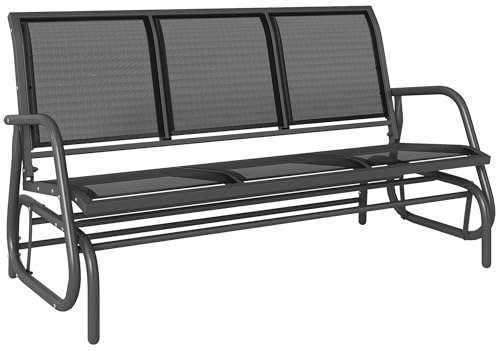 Outsunny Banco de Jardín Exterior de 3 Plazas Mecedora de Exterior con Reposabrazos Carga 300 kg para Terraza Balcón Patio 147x70x85 cm Negro