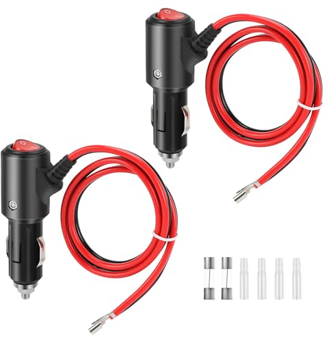 Thlevel Zigarettenanzünder Stecker 55cm 14AWG Verlängerungskabel mit Schalter und 15A Sicherung KFZ Adapter für 12V-24V Auto Wohnmobil Boot Motorrad 2 Stücke