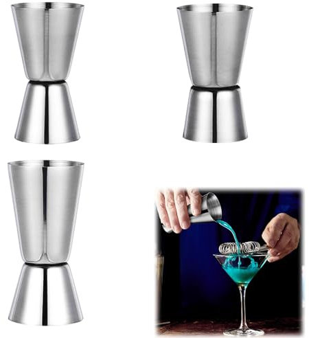 Misurino Doppio per Cocktail in Acciaio Inox, Misurino Cocktail in Acciaio Inox, Jigger Dosatore Cocktail, Doppio Misurino Cocktail, Dosatore Cocktail Misure Doppio 15/30 ml 20/40 ml 25/50 ml, 3 Pezzi