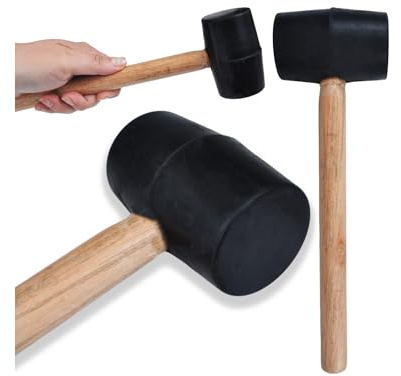 PrzydaSie Gummihammer 500g – Schwarz, Naturkautschuk, Rutschfester Holzgriff, 26 cm, Schonhammer für Pflasterarbeiten, Fliesen und Steinarbeiten