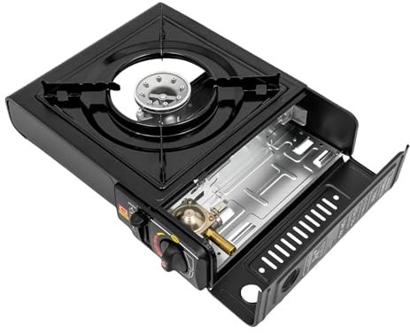 Gas BBQ Grill YUNRUX Gas-Campingkocher mit Elektronische Zündung Tragbarer Kocher Edelstahl Gasgrill Gas-Grillstation Hektor tragbarer Tischgrill Camping Grillset Outdoor BBQ Set mit Aufbewahrungsbox