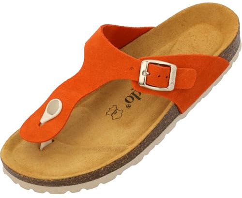 Palado Zehentrenner Damen Kos Suede Premium Leather - gefertigt aus Veloursleder - Made in Spain - EVA-Sohle - Weichfußbettung - edler Komfort für den Sommer Orange UK7 - EU40