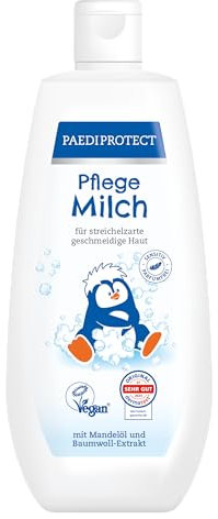 PAEDIPROTECT Lait de soin 300 ml pour bébés, enfants et adultes, lotion corporelle nourrissante à l'huile d'amande et au panthénol pour peaux sèches, sans microplastique, végétalien