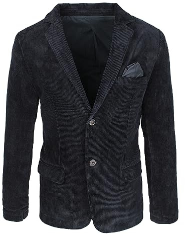 Evoga Veste Homme Couturière en Velours Slim Fit Blazer Hiver Élégant Décontracté, Noir , L