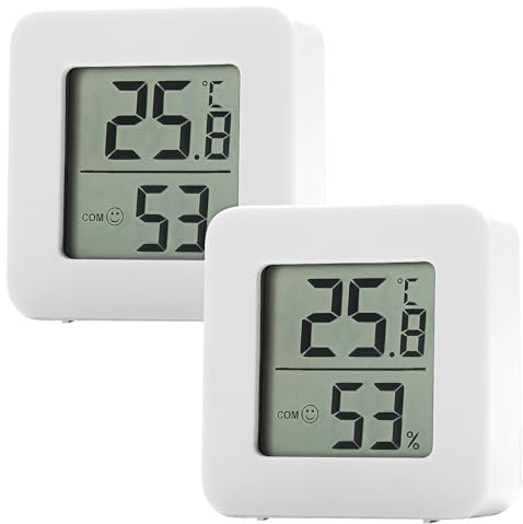 LCD Digital Hygrometer Thermometer, 2 Pcs Mini Digital Wall Mounted Room Temperature Monitor with Smiley Self-adhesive Indoor Temperature Humidity Monitor for Greenhouse Bedroom Baby Warehouse Cigar
