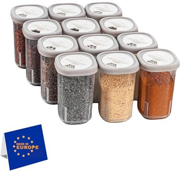 MuauM Set of 12 Plastic Spice Boxes, Transparent Spice Jar, BPA-Free Plastic Camping Spice Box, Kitchen Salt and Pepper Shakers, Spice Jars for Storage, Spices
