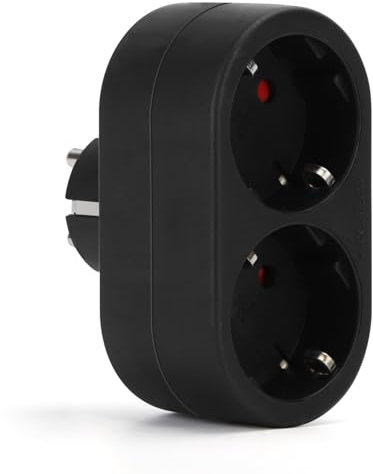 Aigostar Adaptador Enchufes Europeos con 2 Tomas,Ladron Enchufe Doble Frontal con Toma de Tierra,16A,250V,Negro