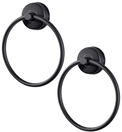 JOMOLA Porte Serviettes Douche Ventouse Salle de Bain Anneau Porte-Serviettes Noir INOX Support Serviette Ventouse sans Percage Porte Torchon Rond Cuisine Accroche Serviette Ventouse Mural Lot de 2
