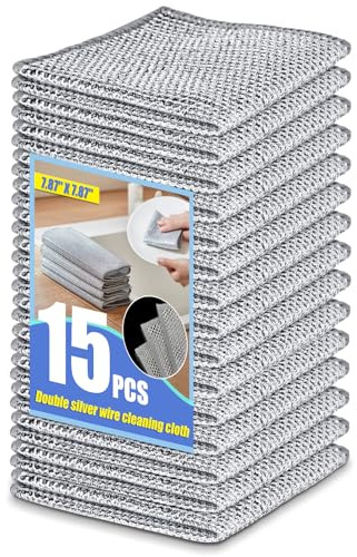 Weishuo 15 Pezzi Panni Multiuso per Lavastoviglie Canovaccio in Filo Metallico Antigraffio Panno Metallici per Cucina Doppio Strato Panni per Pulizia Riutilizzabili Strofinacci in Filo di Acciaioa