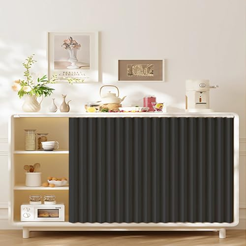 Rideau Armoire Cuisine, Meuble Rideau Coulissant Anti-Poussière Petite pour Placard, Cuisine & Bain, Matière Imitation Lin Aucun Perçage Requis(Noir,W 80 cm x H 80 cm)