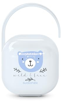 Suavinex, Boîte à Tétine pour Bébé, Capacité pour 2 Sucettes, Pochette - Étui Résistant, Facile à Nettoyer, Anse Flexible pour Accrocher au Sac, Poussette ou Berceau, +0 Mois, Wild&Free Bleu