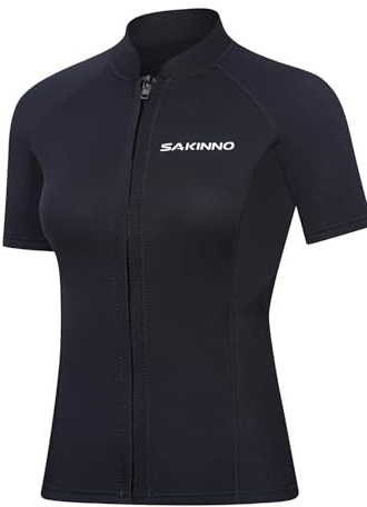 Manyakai Tenue Plongée Néoprène 2 Mm Haut Combinaison Plongée Femme Veste Manches Courtes Combinaison Plongées Zippée Natation Plongées Surf S-XXXL Noir M