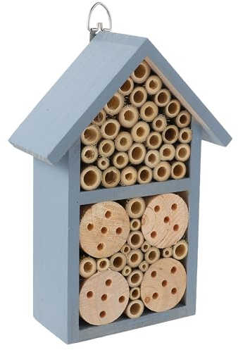 NUOBESTY Casita de Madera para Insectos Nido Pintado Azul Colmena Exterior para Jardín Protección Segura para Abejas 1 Unidad Adecuado para Terraza y Huerto