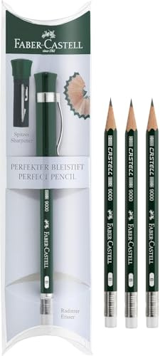 Faber-Castell 119037 - Perfekter Bleistift Castell 9000, Härtegrad B, Schaftfarbe: grün (1 stück (1er Pack) + 3 Ersatzbleistifte)