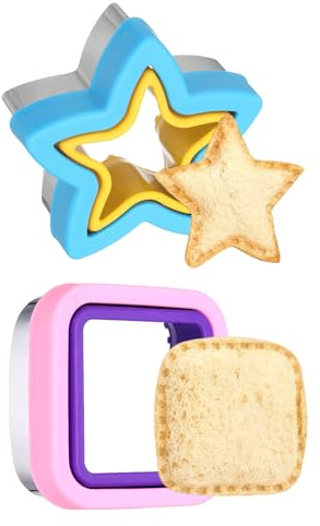 sourcing map 2 Pcs Sandwich Cutter and Sealer, Cute Cookie Cutters, Sandwich Maker Bread Decruster Lunch Accessories Square Star Shape for Lunchbox DIY Cookie Lunch, Purple/Pink/Yellow/Blue
