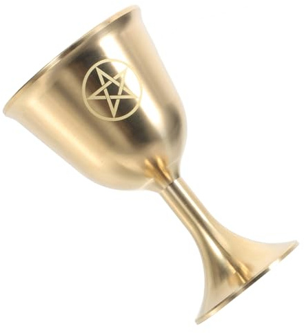 HOMOCONO Copa Ritual Medieval de Latón Dorado Pentagrama Grande, Cáliz Esotérico para Ceremonias y Ofrendas de Agua y Vino en Decoración Mística