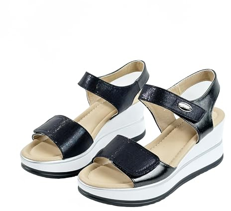 Sandali Donna Eleganti Estivi con Zeppa Alta e Doppio Strappo Regolabile Scarpe Comode Punta Aperta Nero 37
