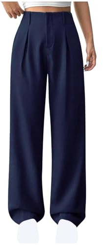 Générique Pantalon Femme Taille Haute Coupe Large avec Plis Jambe Longue Fluide Élégant Décontracté Confort Quotidien Style Minimaliste