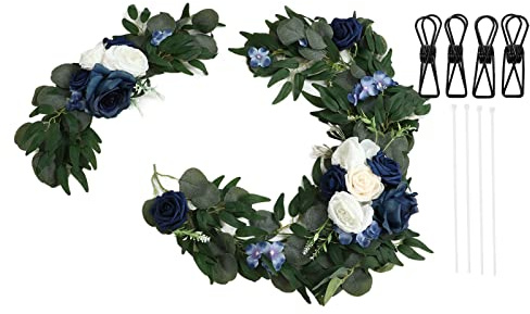 Aramox Bröllopsvälkomstskyltar Blomdekorationer Plast Skumros Välkommen Blomsterdekorationer 2 Set Verklighetstrogna Ren Färg Återanvändbar för Bröllopsmottagning Ceremoni Hem Dörrvägg (18063-BS+BL)