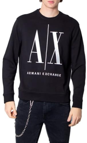 ARMANI EXCHANGE Uomo Felpa, Collo Tondo, Nero (Nero 1200), M