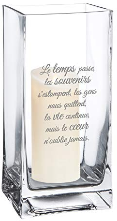 Casa Vivente Vase Rectangulaire à Hauts Bords pour Enterrement, Gravure en Mémoire du Défunt, 10 x 10 x 20 CM