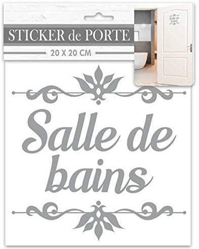 Les Trésors De Lily [R2095 - Sticker Porte 'Salle de Bains' Gris - 20x20 cm
