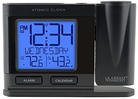 La Crosse Technology 616-41667-INT Black Atomic Projection Alarm Clock with Temperature