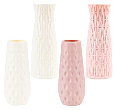 Zodors 3 Piezas Jarrón De Plástico Floreros Decorativos Floral Decorativo Florero Moderno Blanco para Decoración Contenedor Adorno Oficina Casa Rosa Blanco（2 * Jarrón de Lunares 1 * Jarrón Nórdico）
