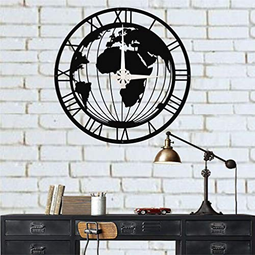 Decoración de pared de metal, reloj de mapa del mundo, decoración del hogar, letrero de pared, reloj de pared de metal, decoración de interiores, colgantes de interior y exterior, reloj (70 x 70 cm)