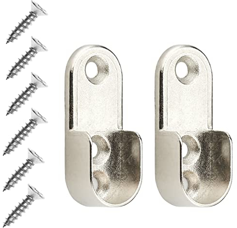 Support de tube d'armoire à visser, 2 pcs, pour tringles à vêtements ovales 30 x 15 mm ou rondes Ø 15 mm, support de tube d'armoire à 3 trous avec vis, support de tringle à vêtements Gris Argenté