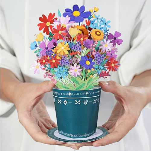 Diese-Klappkarten Glückwunschkarte mit 3D Blumenstrauß - Pop Up Karte mit bunten Blumen - Geburtstagskarte Gute Besserung Karte Dankeskarte Gutschein