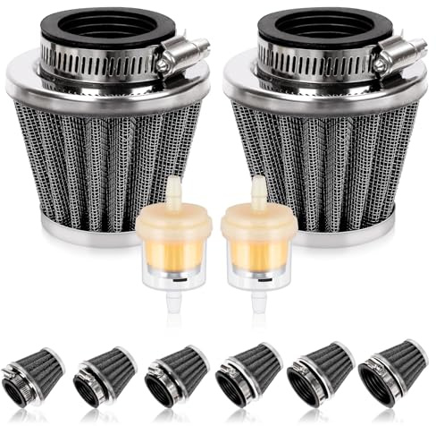 Swpeet 2 filtri dell'aria per moto da 35 mm con 2 filtri del carburante, kit universale di ricambio per aspirapolvere a cono per moto da cross e scooter da 50 cc, 110 cc, 125 cc, 150 cc, 200 cc, ATV e
