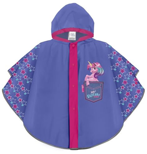PERLETTI Einhorn Regenponcho Mädchen 3 4 5 6 Jahre - Pink Unicorn Regenjacke für Kinder mit Reflektorstreifen - Umhang Reflektierend Wasserdicht Regen Mantel mit Kapuze (Lila)