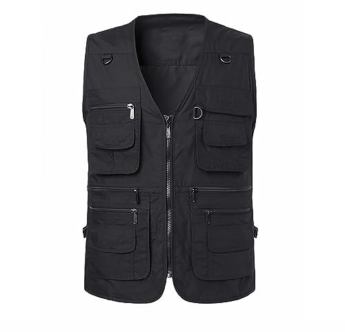 Gilet de travail d'été pour hommes : gilet d'extérieur pour hommes 7XL grande taille mince gilet de pêche avec de nombreuses poches veste softshell légère sans manches gilet multifonction gilets