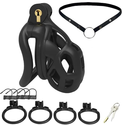 Fritosy Resin Male Chastity Cage, Chastity Device with 4 Rings and Auxiliary Chastity Belt for Men - Adult BDSM Sex Toys for Penis Bondage Sex Games (Nano)