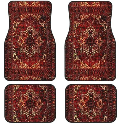 IUBBKI Tapis de Sol Avant et arrière de Voiture au Design Oriental Rouge foncé, Tapis de Voiture, Ensemble Complet de 4 Tapis, Protection Toutes Saisons