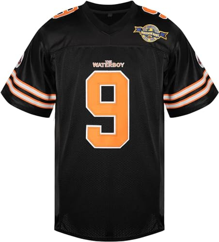 Dekeke Maillot de football pour homme #9 The Waterboy 50th Anniversary Mud Dogs Bourbon Bowl Bobby Boucher Movie Football cousu, noir, Taille L