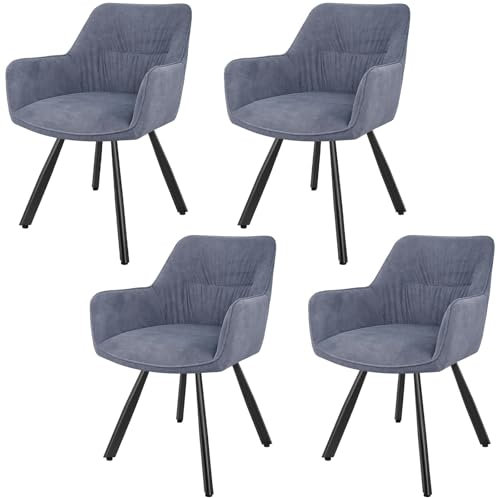 LEWE Esszimmerstühle 4er Set Drehbar, 180° Drehstuhl, Ergonomisch Polsterstuhl, Küchenstühle mit Armlehne, Metallbeine, Kurzflor-Stoff für Esszimmer Wohnzimmer Schlafzimmer, Grau