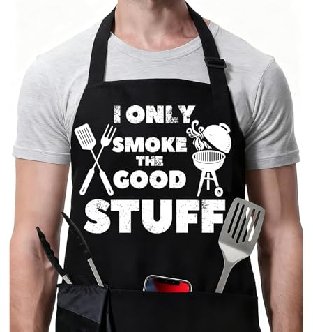 Rosoz Funny BBQ Black Chef Aprons for Men Adjustable Kitchen Cooking Aprons