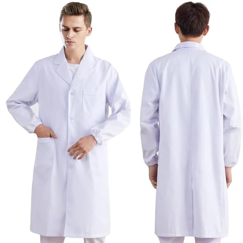 IKOPFLN Blouse de laboratoire blanche unisexe - Vêtement de protection chimique - Manches longues - Uniforme médical avec boutons - Pour laboratoire, étude, travail, beauté