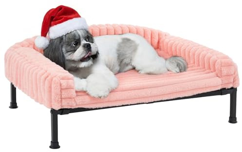 Veehoo Sofá Cama Elevado Perro con Cojín Extraíble, Cama Elevado Mullida para Perros Lavable con Colchón Ortopédico, Sofá Perros y Gatos Patas Antideslizantes, Rosa 75x50x10cm