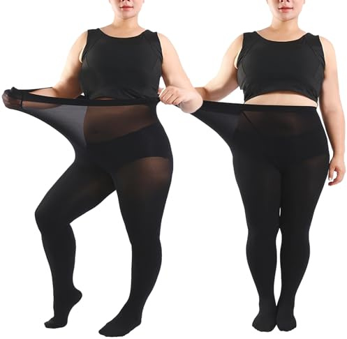 Mayoii 2 Pairs Plus Size Tights – 70 Denier Opaque Control Top Tights for Women Plus Size, Stretchy & Breathable