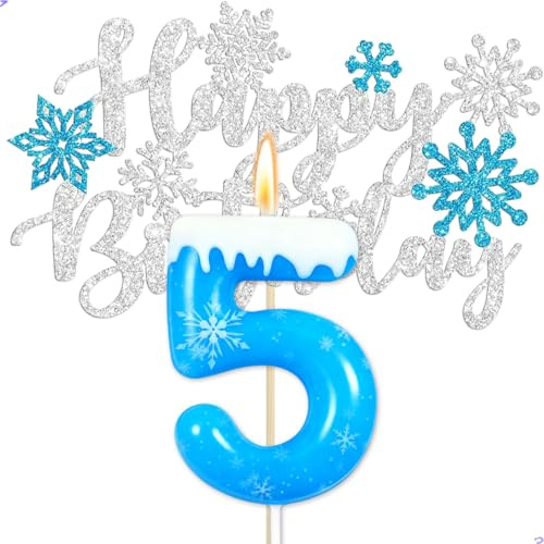 Frozen 5th Birthday Party Decorations Snowflake Number 5 Candle, Elsa Cake Topper Decorations for Girls Princess Anna Elsa Frozen Theme Party Decorations Supplies, Party Favors