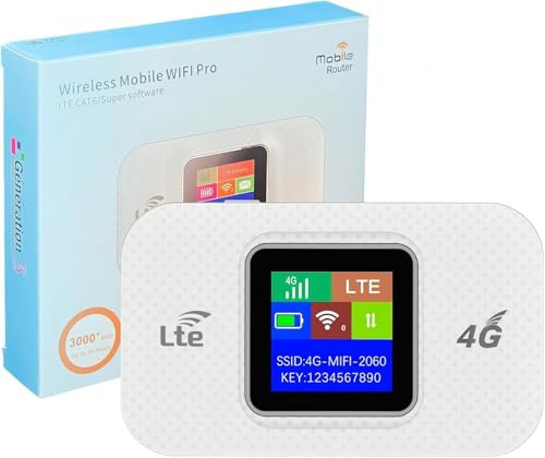Router WiFi 4G Portátil Ultraligero 14h Autonomía (3000mAh), WiFi para 10 Dispositivos, Compatible con Todos los Operadores, Seguridad WPA2, Ideal para Viajes y Teletrabajo